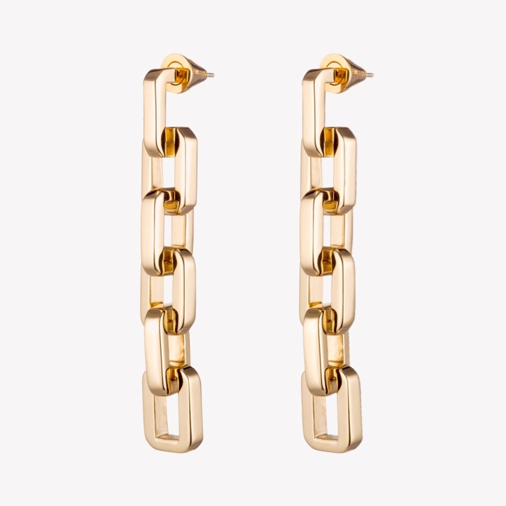 NEW Eddie Borgo Gold Supra Chain Link Post Earrings 2” Drop 12k Gold Vermeil